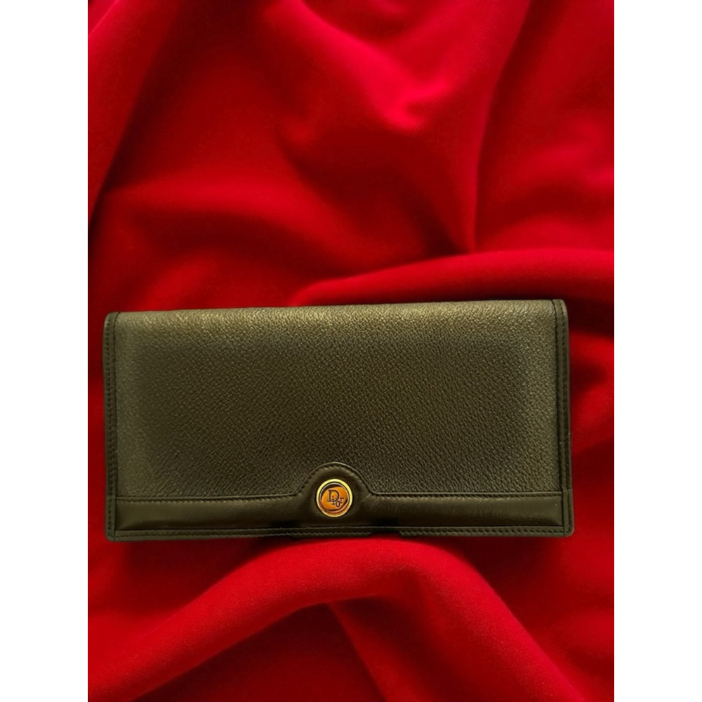 Dior Black Leather Honeycomb Long Wallet